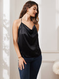 SilkSilky CA Pure Silk Sleeveless Cowl Neck Camisole Black 005