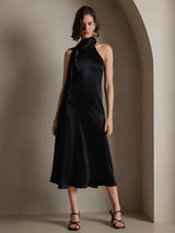 [Black] SilkSilky-CA Sleeveless Halter Dress 004