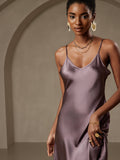 SilkSilky-CA Pure Silk Deep V Neck Dress PurpleGray 003