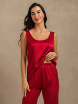 [Wine] SilkSilky-CA 19Momme Machine-Washable Silk Sleeveless Scoop Neck Women's Pajamas 007