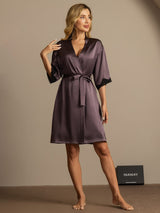 [Purple Gray] SilkSilky-CA Half Sleeve Women's Robe 004