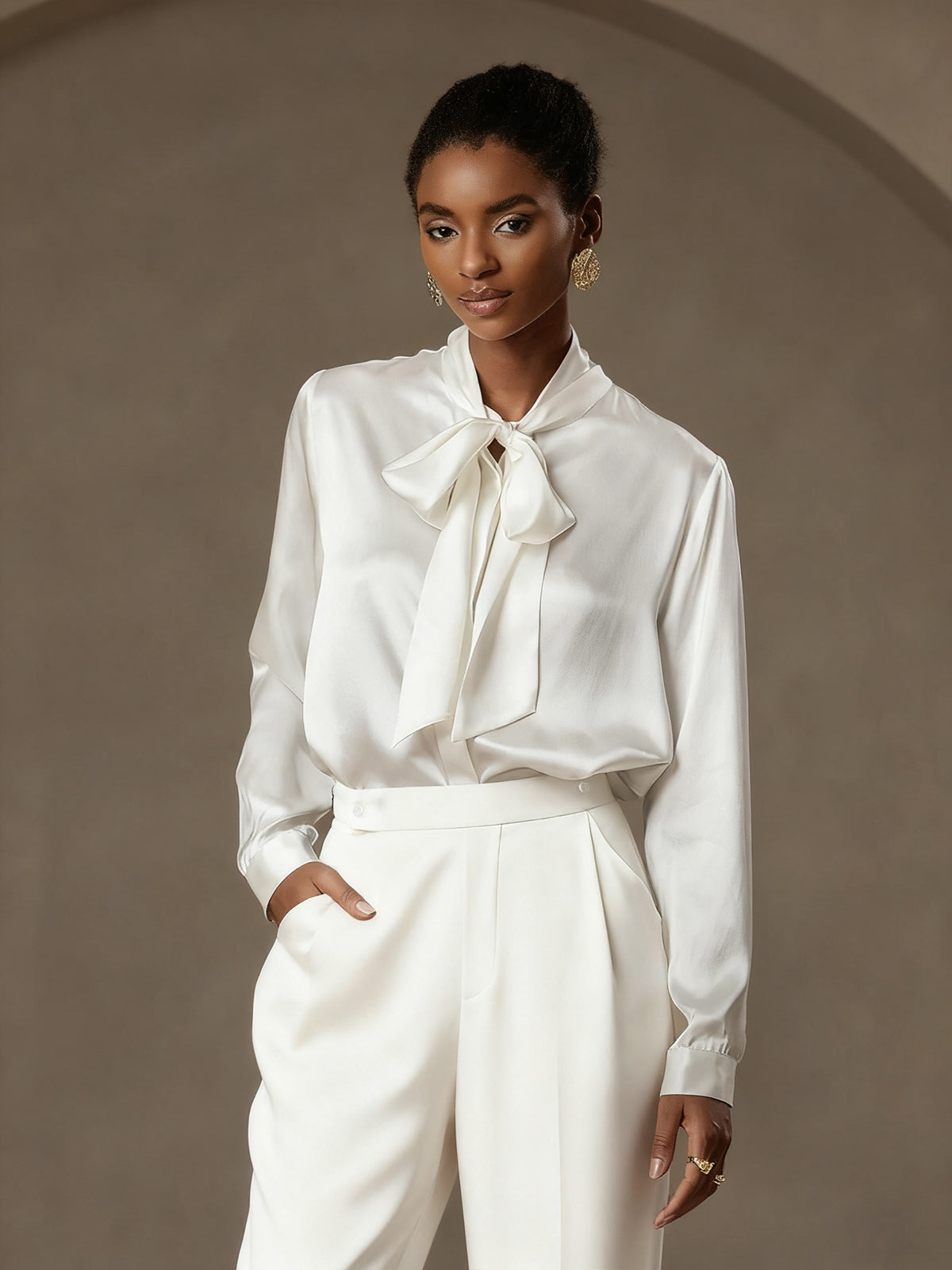 [White] SilkSilky-CA 19Momme Silk Womens Pants 004