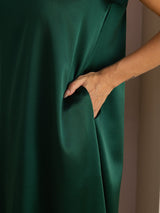 [Dark Green] SilkSilky-CA Short Sleeve Round Neck Dress 006
