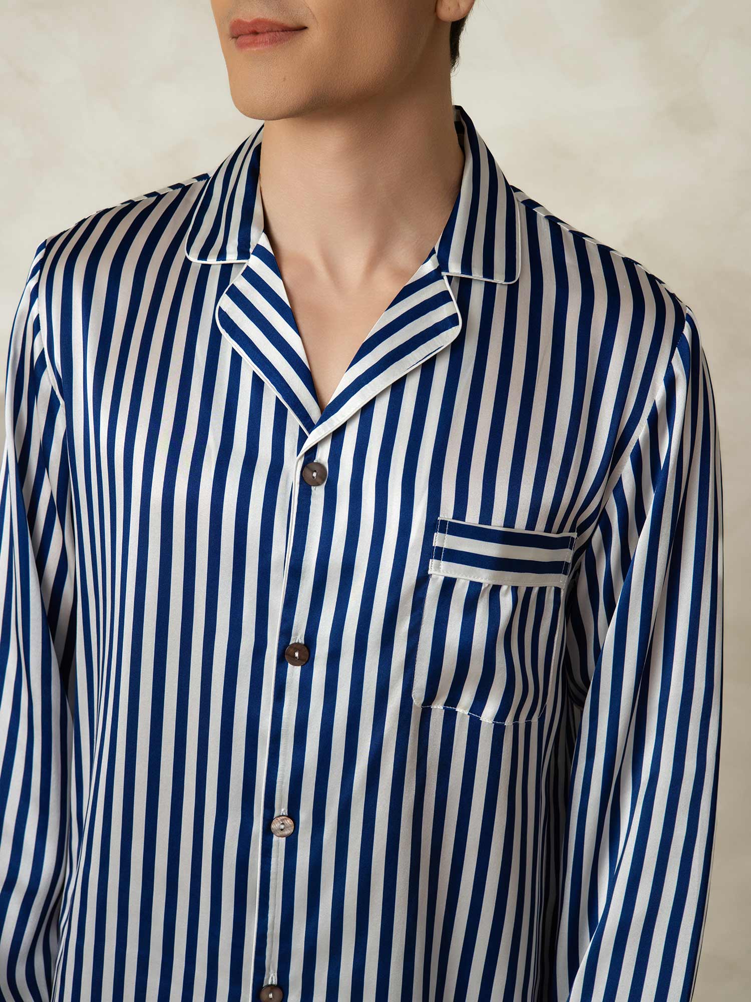 [Navy Stripe] SilkSilky-CA 19Momme Pure Silk Mens Pajamas 006