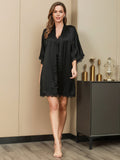 SilkSilky CA Pure Silk Half Sleeve Nightgown&Robe Set Black 005