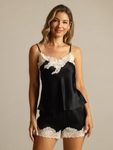 [Black] SilkSilky-CA Spaghetti Strap V Neck Camisole Set 001