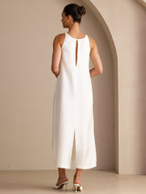 [White] SilkSilky-CA Sleeveless Crew Neck Dress 002