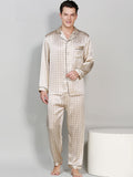 SilkSilky CA Pure Silk Long Sleeve Lapel Men's Pajamas Champagne 001