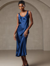 [Dark Blue] SilkSilky-CA Sleeveless Scoop Neck Dress 004