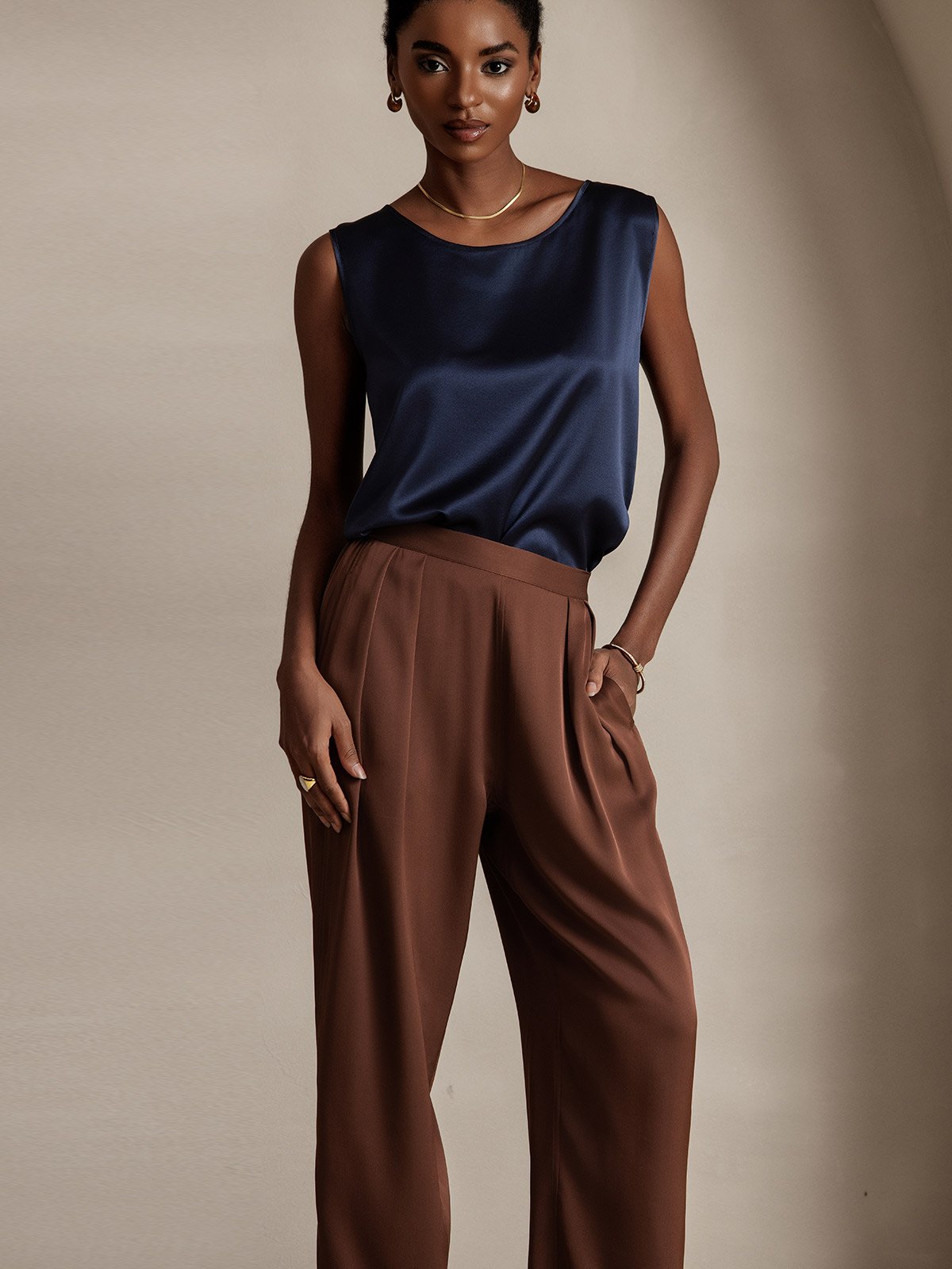 [Dark Blue] SilkSilky-CA 19Momme Silk Round Neck Camisole 003