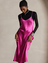 [Rose Red] SilkSilky-CA Spaghetti Strap V Neck Dress 005