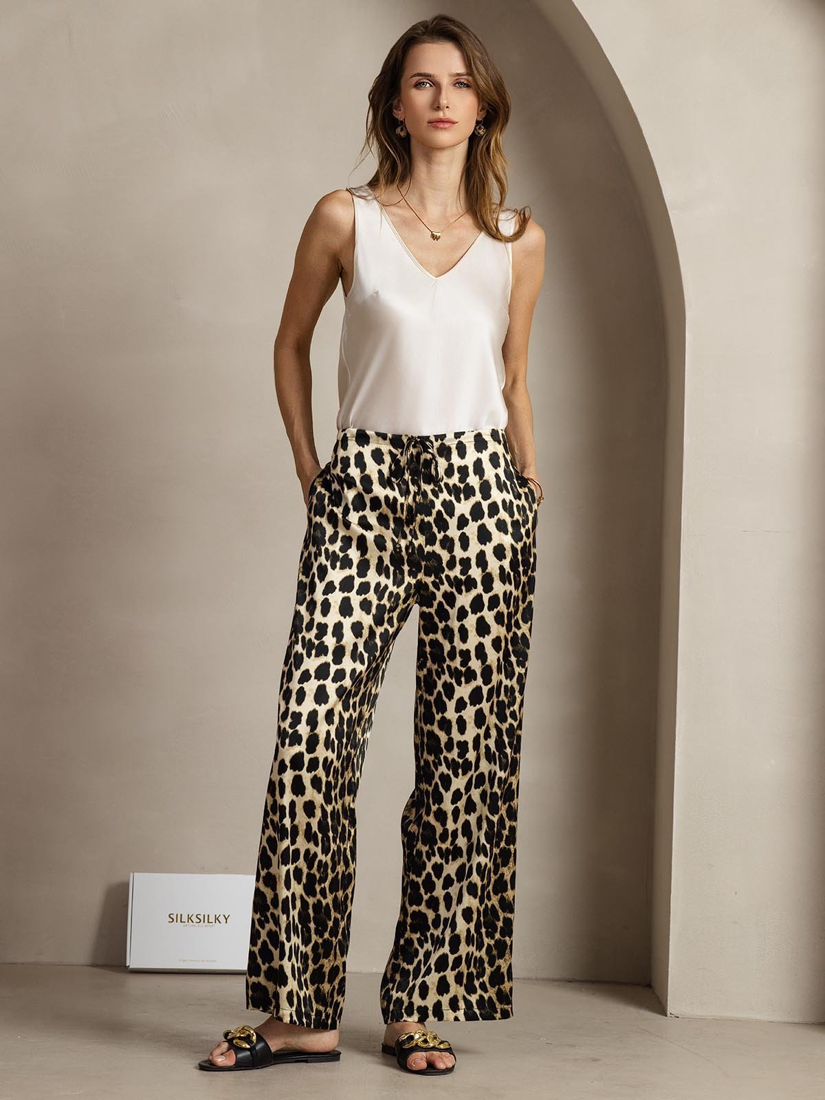 [Leopard] SilkSilky-CA 19Momme Silk Womens Pants 005