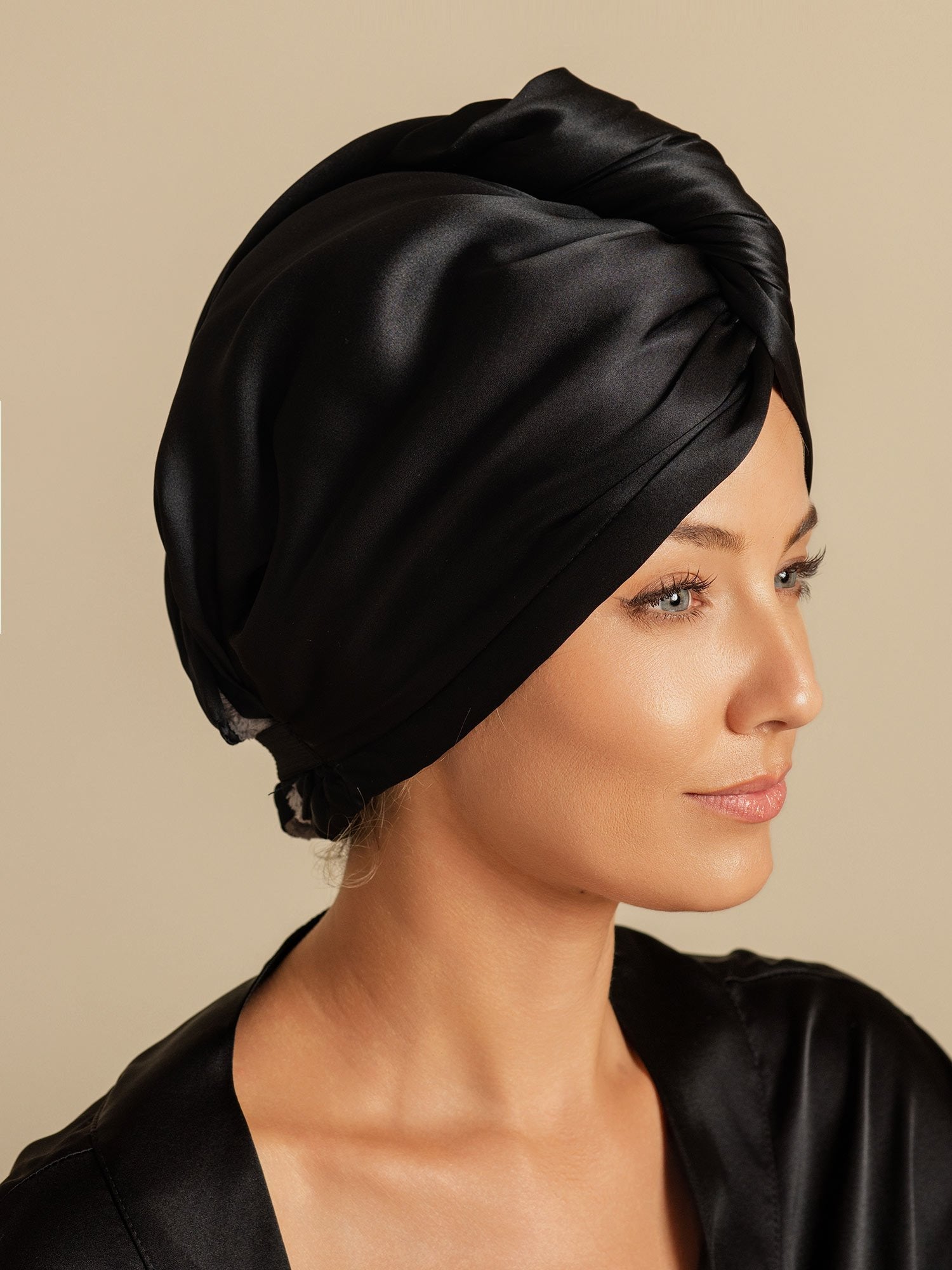 [Black] SilkSilky-CA Pure Silk Wrap Hair Towel Wrap 005,