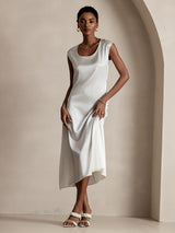 [White] SilkSilky-CA Cap Sleeve Dress 005