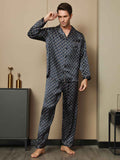 SilkSilky CA Pure Silk Long Sleeve Lapel Men's Pajamas DarkBlue 004