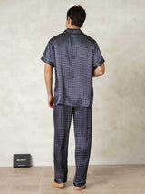 [NavyGinkgo] SilkSilky-CA Pure Silk Lapel Collar Men's Pajamas 002