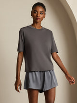 [Gray] SilkSilky-CA Half Sleeve Crew Neck Women's T-Shirt 006