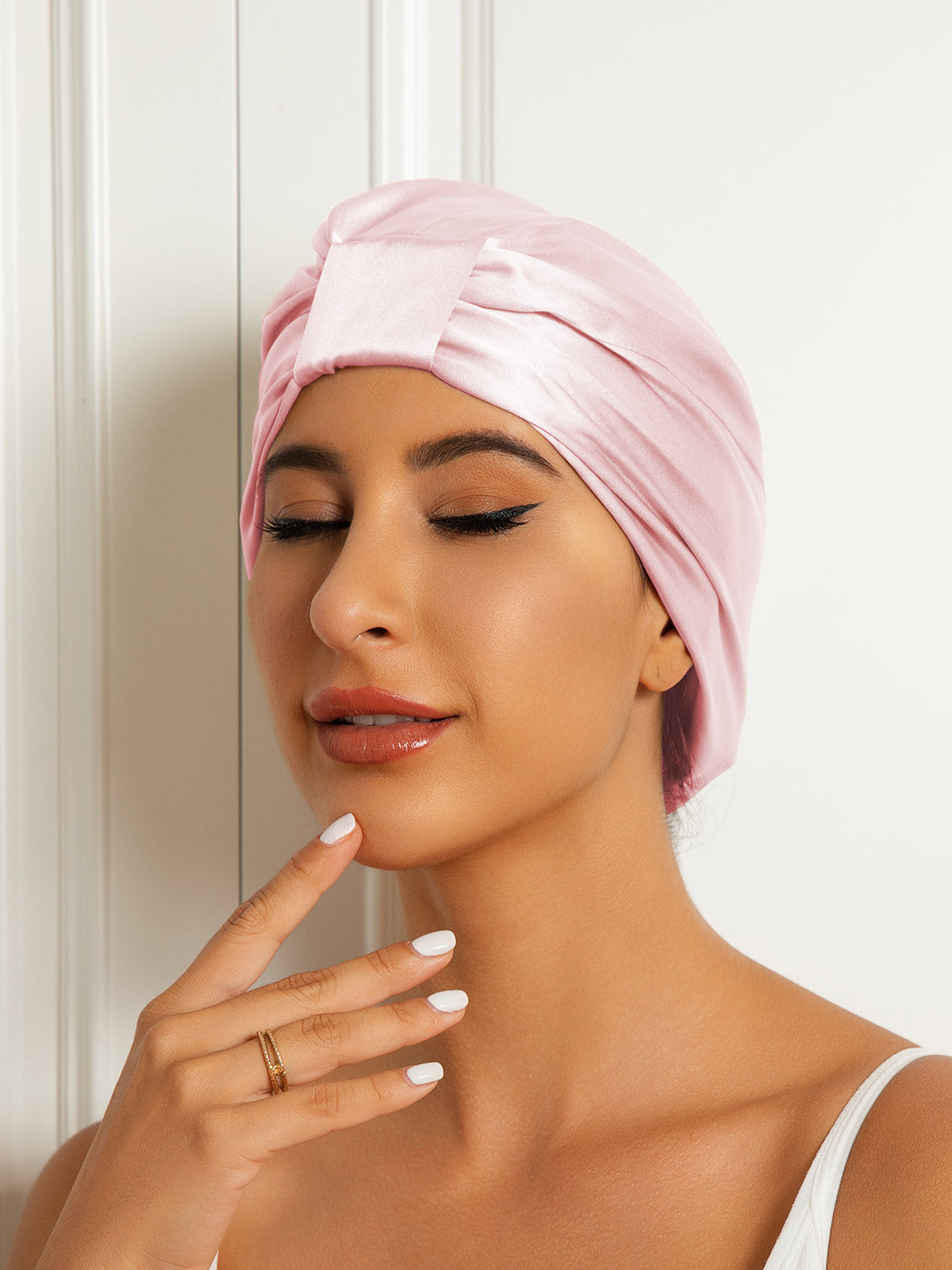 SilkSilky-CA Pure Silk Sleep Cap LightPink 003