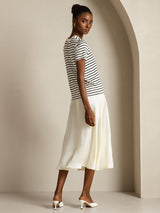 [White Stripe] SilkSilky-CA Short Sleeve Crew Neck Women's T-Shirt 006