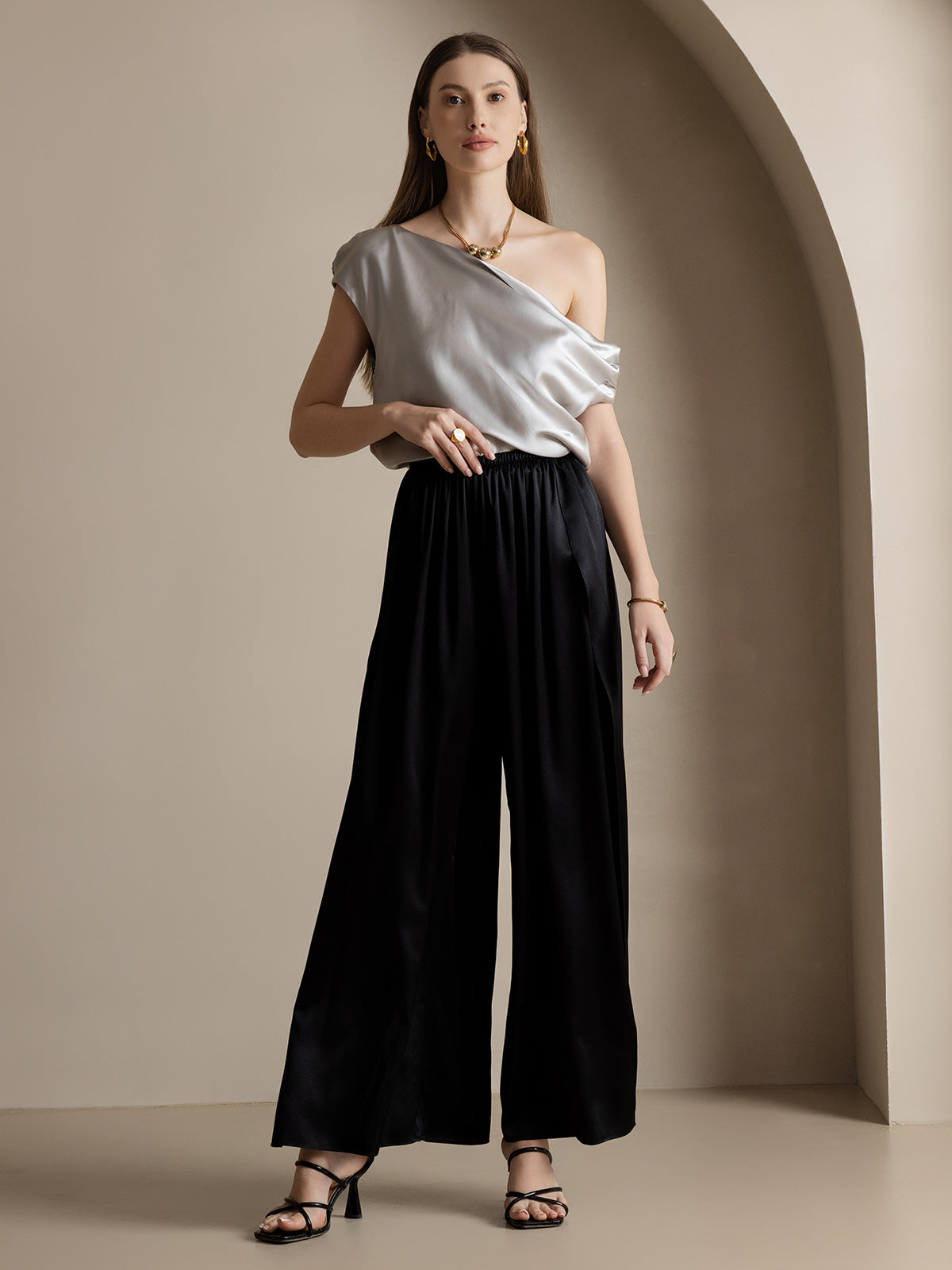 [Black] SilkSilky-CA 19Momme Silk Split Women's Pants 006