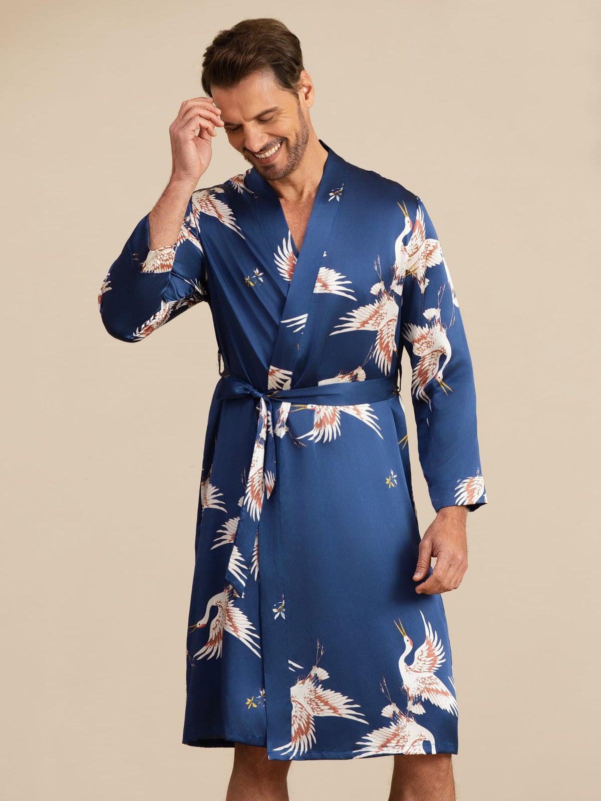 [Dark Blue] SilkSilky-CA 19Momme Mens Robe 002
