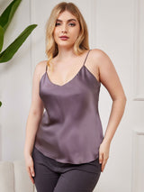 [Purple Gray] SilkSilky-CA Spaghetti Strap V Neck Plus Size Camisole Top 004