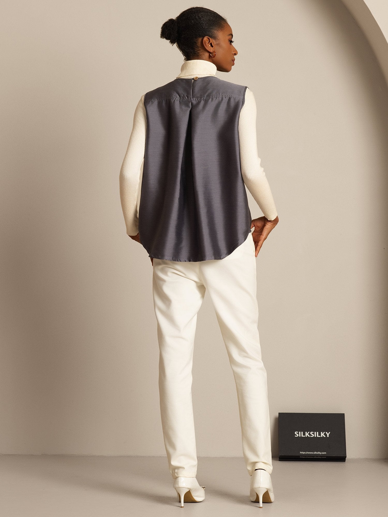 [Gray] SilkSilky-CA 32Momme Silk-Wool Blend Womens Vest 002,