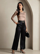 [Coffee] SilkSilky-CA Silk Jersey Long Sleeve Round Neck Women's T-Shirt 006