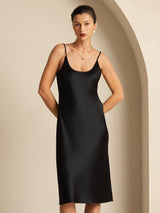 [Black] SilkSilky-CA Spaghetti Strap U Neck Dress 003