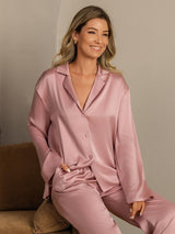[Peach Skin] SilkSilky-CA 19Momme Machine-Washable Silk Long Sleeve Notch Collar Women's Pajamas 008