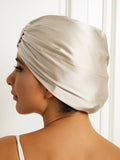 SilkSilky-CA Pure Silk Sleep Cap Beige 004