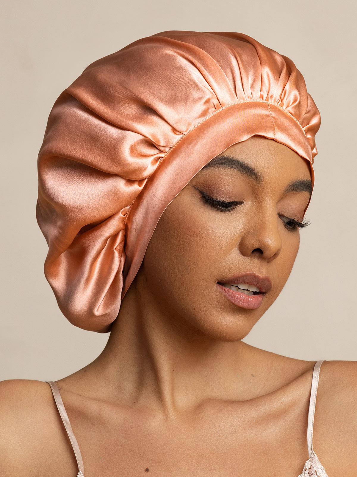[Coral Pink] SilkSilky-CA Pure Silk Sleep Cap 001