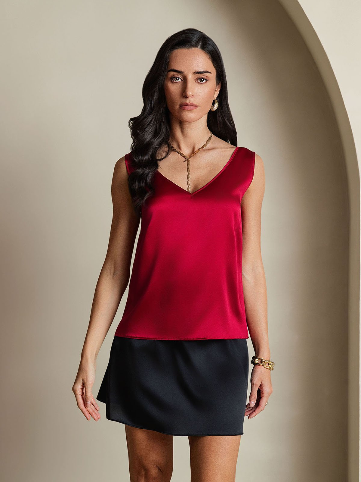 SilkSilky-CA 19Momme Silk V Neck Camisole Wine 004