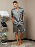 SilkSilky CA Pure Silk Short Sleeve Lapel Men's Pajamas Gray 006