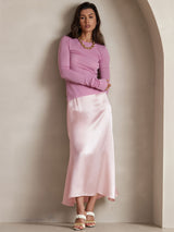 [Pink] SilkSilky-CA 19Momme Stretch Silk Charmeuse Skirt 006