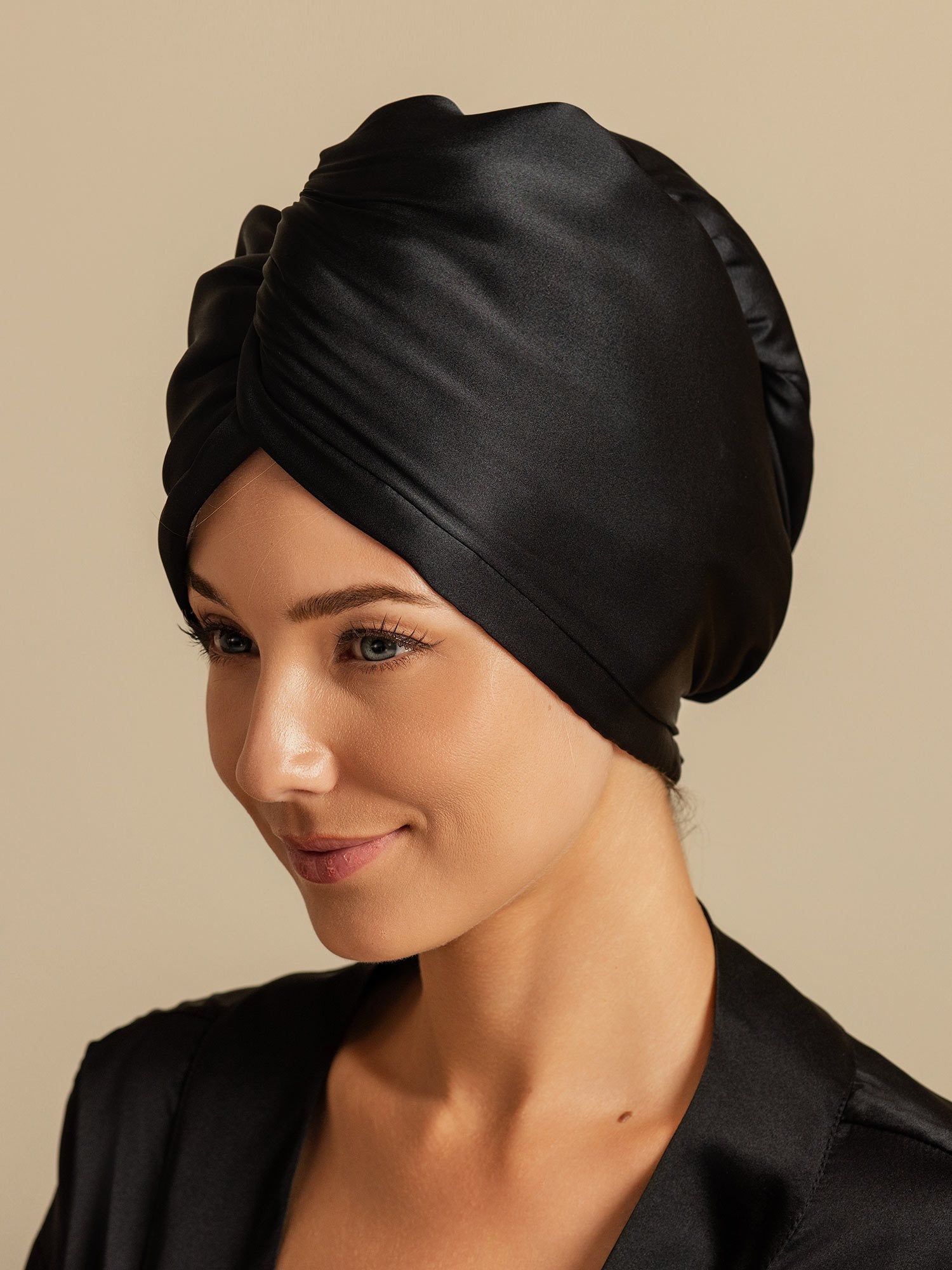 [Black] SilkSilky-CA Pure Silk Wrap Hair Towel Wrap 004,