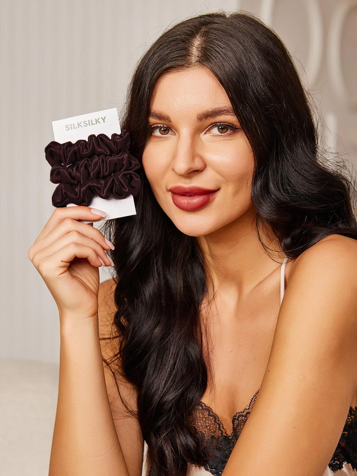 [Brown] SilkSilky-CA 19Momme Pure Silk Scrunchie 001