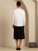 [White] SilkSilky-CA 19Momme Long Sleeve Round Neck Blouse 002