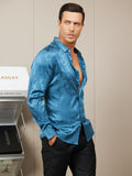 SilkSilky CA Silk Long Sleeve Collar Men's Shirt Teal 001