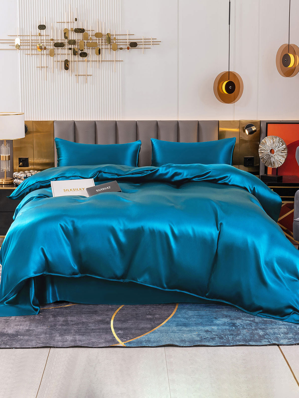 SilkSilky CA 19Momme Pure Silk Bedding Set Teal 002