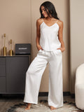 SilkSilky CA Pure Silk Sleeveless V Neck Camisole Set White 001