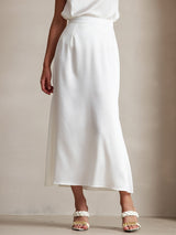 [White] SilkSilky-CA 19Momme Stretch Silk Charmeuse Skirt 001