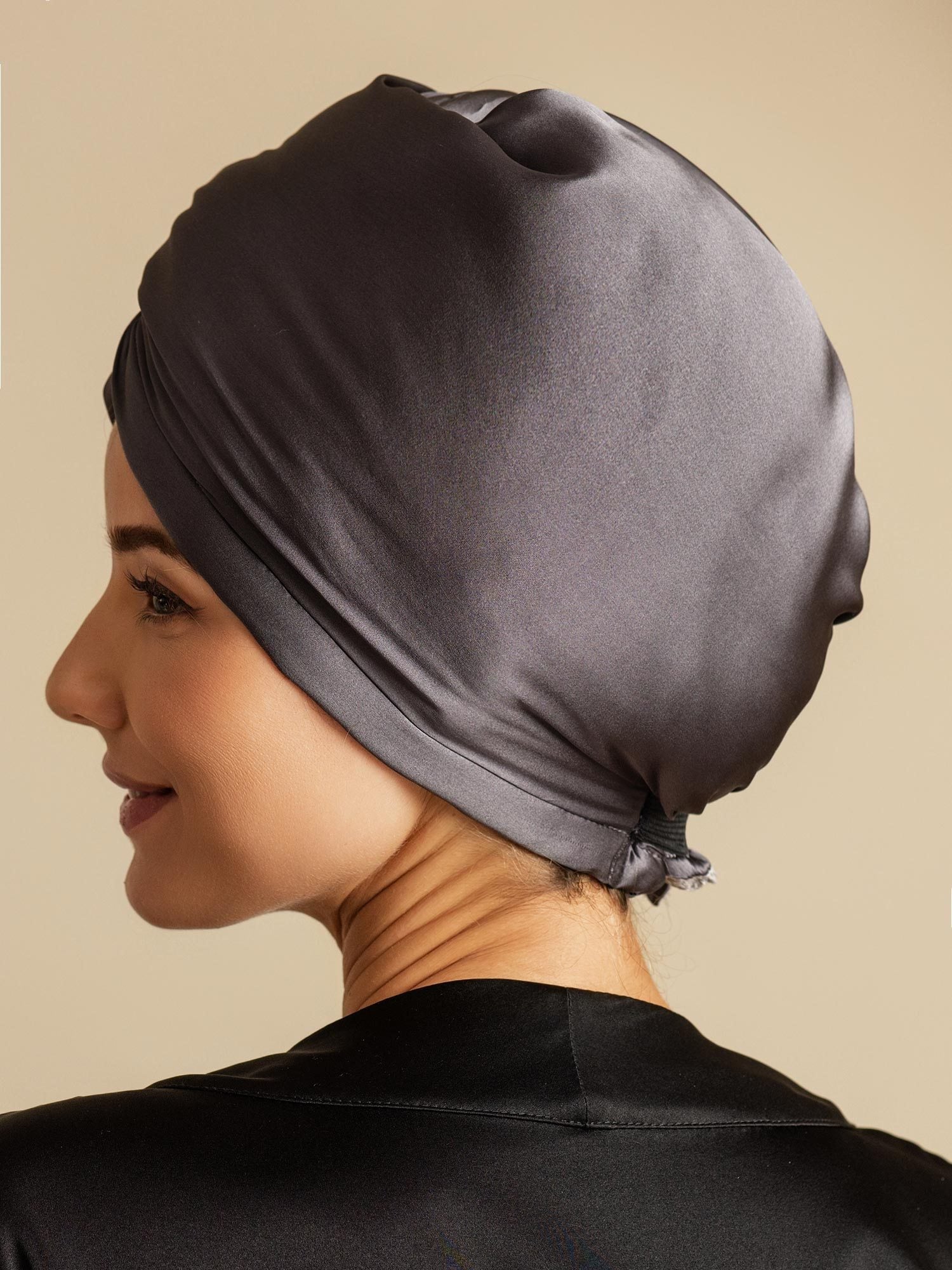 [Dark Gray] SilkSilky-CA Pure Silk Wrap Hair Towel Wrap 002,