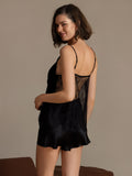 SilkSilky-CA Pure Silk V Neck Camisole Set Black 008