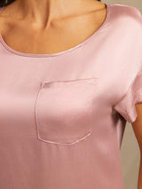 [Peach Skin] SilkSilky-CA 19Momme Machine-Washable Silk Short Sleeve Round Neck Nightgown 004