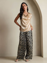 [Champagne] SilkSilky-CA Cap Sleeve Cowl Neck Women's T-Shirt 007