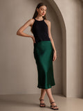 SilkSilky-CA 19Momme Pure Silk Skirt DarkGreen 003