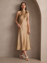 [Champagne] SilkSilky-CA Sleeveless Halter Dress 007