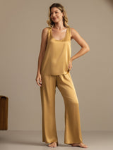 [Tan] SilkSilky-CA 19Momme Machine-Washable Silk Sleeveless Scoop Neck Women's Pajamas 005
