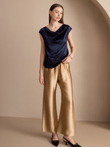 [Dark Blue] SilkSilky-CA Cap Sleeve Cowl Neck Women's T-Shirt 004
